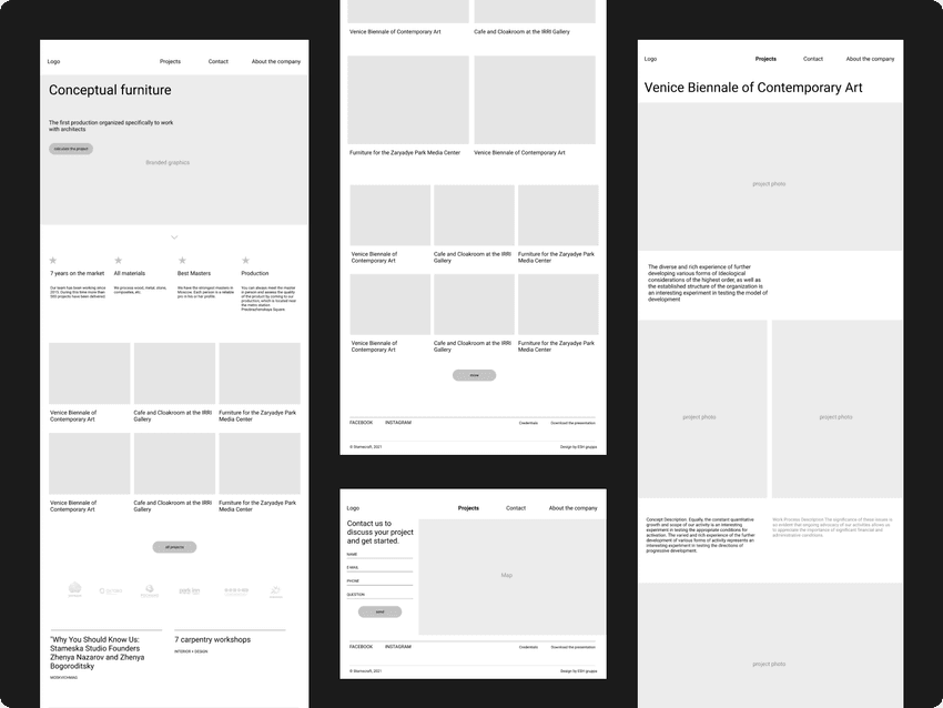 Wireframes from the Stameska website project by ESH gruppa Wireframes from the Stameska website project by ESH gruppa