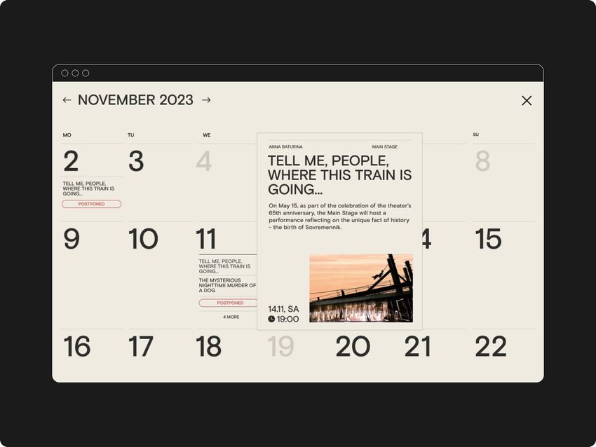 Website for the Sovremennik theater by ESH gruppa Website for the Sovremennik theater by ESH gruppa