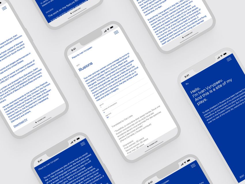 Mobile version of Ivan Vyrypaev’s plays portfolio website by ESH gruppa Mobile version of Ivan Vyrypaev’s plays portfolio website by ESH gruppa